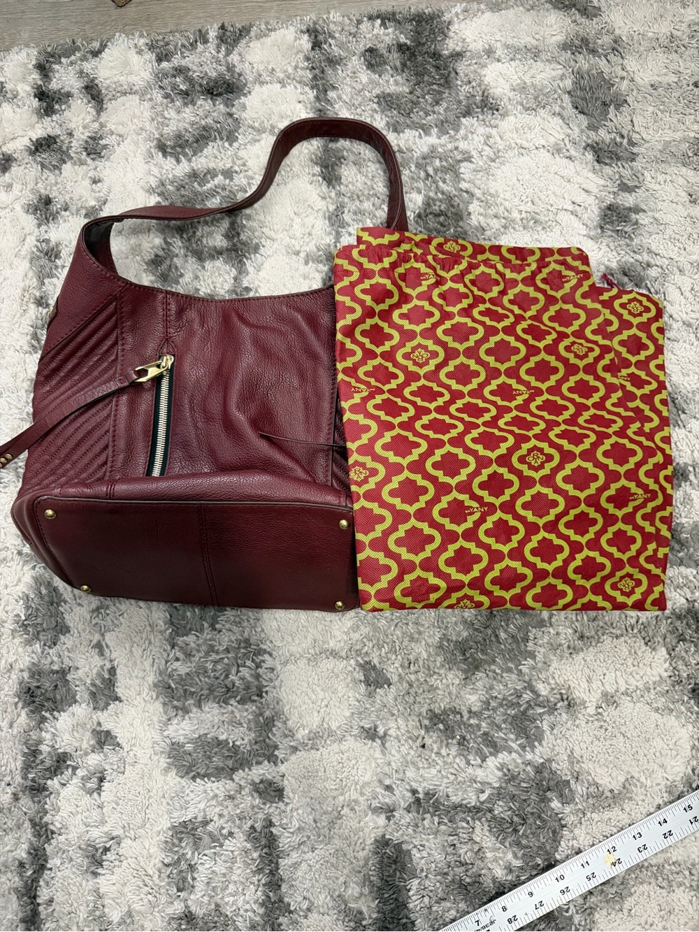 Oryany Burgundy Leather Hobo Shoulder Bag Chevron Stitch + Dust Bag - Picture 10 of 15